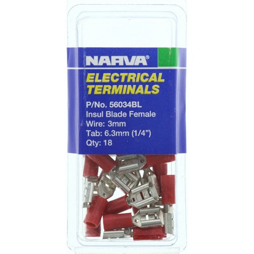 Narva Crimp Terminal Female Blade Red Insulated 6.3mm - 18 Pce - 56034BL Adapter