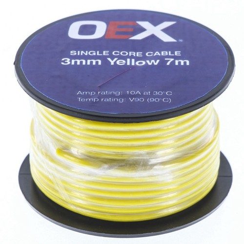 OEX 3mm Single Core Automotive Cable, Yellow - 7m Roll - ACX0706-7M Car Wiring
