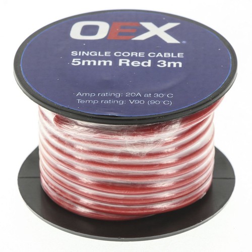 OEX 5mm Single Core Automotive Cable, Red - 3m Roll - ACX0752-3M Car Wiring
