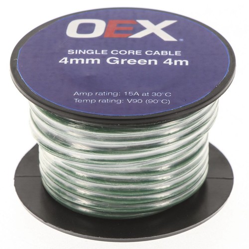 OEX 4mm Single Core Automotive Cable, Green - 4m Roll - ACX0724-4M Car Wiring