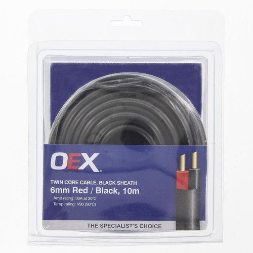 OEX 6mm Twin Core Automotive Cable, Red/Black, With Black Sheath - 10m Blister P