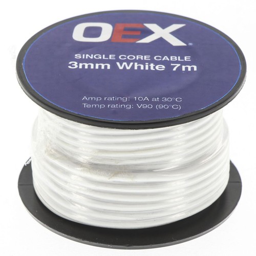 OEX 3mm Single Core Automotive Cable, White- 7m Roll - ACX0703-7M Car Wiring