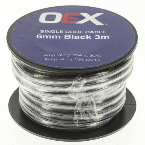 OEX 6mm Single Core Automotive Cable, Black - 3m Roll - ACX0761-3M Car Wiring