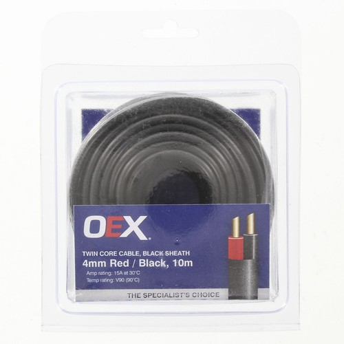 OEX 4mm Twin Core Automotive Cable, Red/Black, With Black Sheath - 10m Blister P