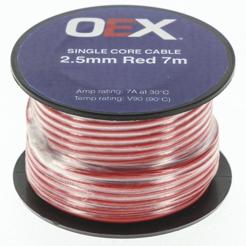 OEX 2.5mm Single Core Automotive Cable, Red - 7m Roll - ACX0694-7M Car Wiring