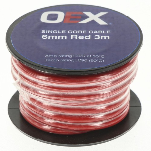 OEX 6mm Single Core Automotive Cable, Red - 3m Roll - ACX0763-3M Car Wiring