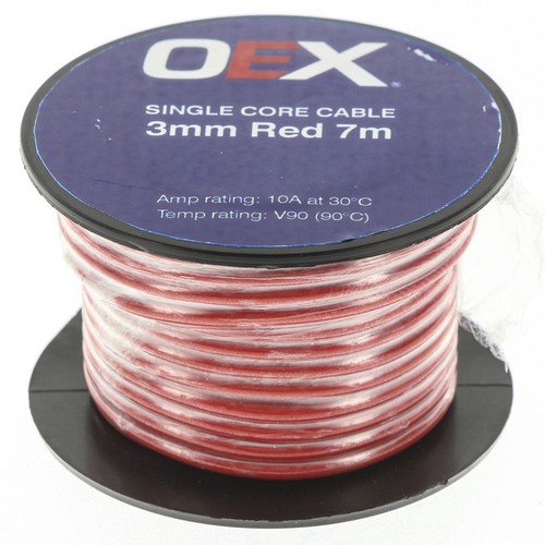 OEX 3mm Single Core Automotive Cable, Red - 7m Roll - ACX0702-7M Car Wiring