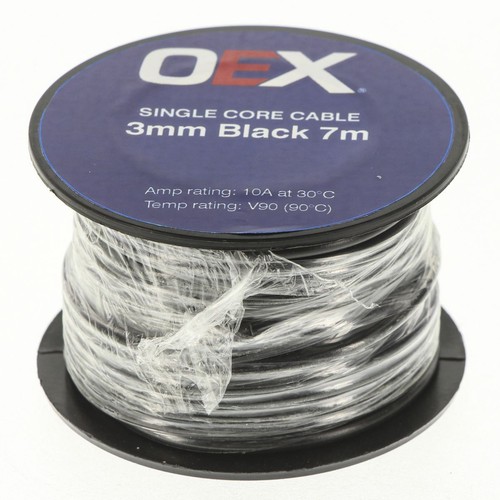 OEX 3mm Single Automotive Core Cable, Black - 7m Roll - ACX0700-7M Car Wiring