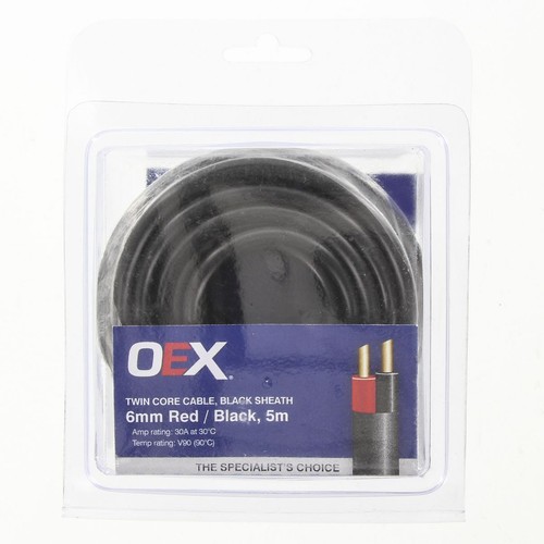 OEX 6mm Twin Core Automotive Cable, Red/Black, With Black Sheath - 5m Blister Pa