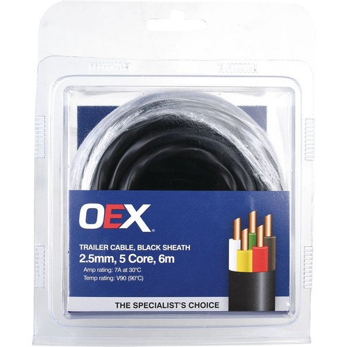 OEX 2.5mm 5 Core Trailer Cable, With Black Sheath - 6m Blister Pack - ACX0820-6B