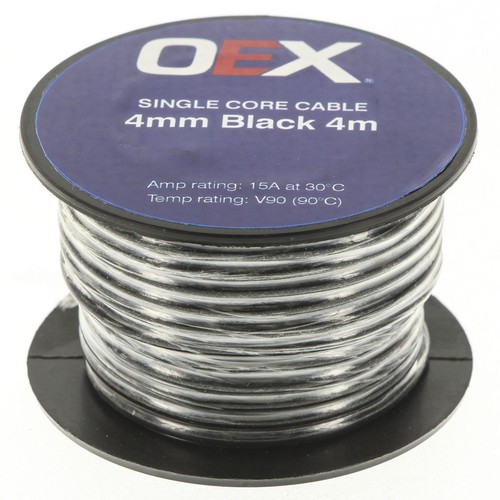 OEX 4mm Single Core Automotive Cable, Black - 4m Roll - ACX0723-4M Car Wiring