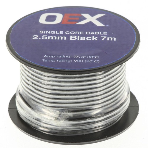 OEX 2.5mm Single Core Automotive Cable, Black - 7m Roll - ACX0693-7M Car Wiring