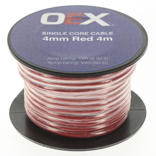 OEX 4mm Single Core Automotive Cable, Red - 4m Roll - ACX0725-4M Car Wiring