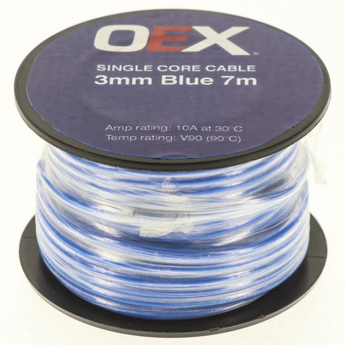 OEX 3mm Single Core Automotive Cable, Blue - 7m Roll - ACX0704-7M Car Wiring