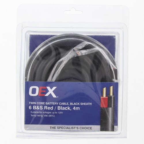 OEX 6 B&S Twin Core Battery Cable, Red / Black With Black Sheath - 4m Blister Pa