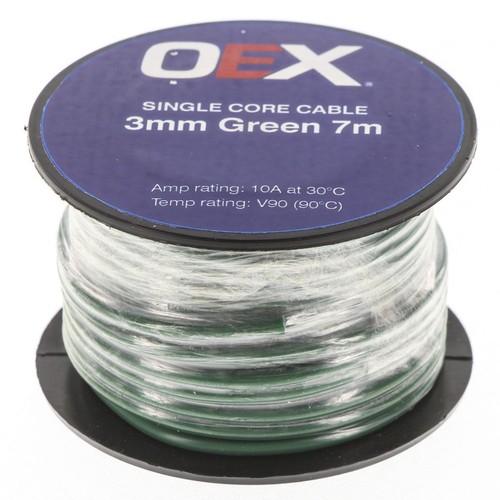 OEX 3mm Single Core Automotive Cable, Green - 7m Roll - ACX0701-7M Car Wiring