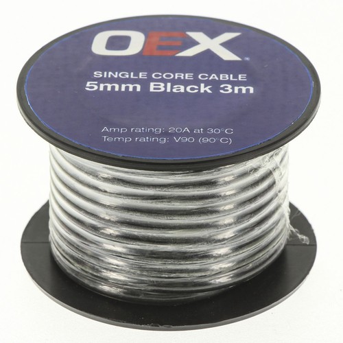 OEX 5mm Single Core Automotive Cable, Black - 3m Roll - ACX0750-3M Car Wiring