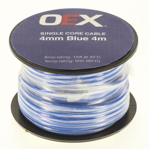 OEX 4mm Single Core Automotive Cable, Blue - 4m Roll - ACX0727-4M Car Wiring