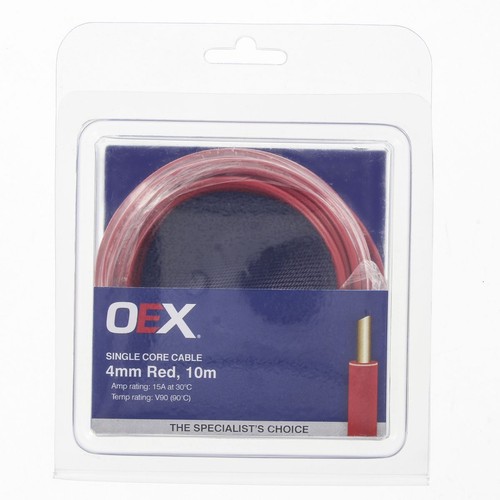 OEX 4mm Single Core Automotive Cable, Red - 10m Blister Pack - ACX0725-10BL