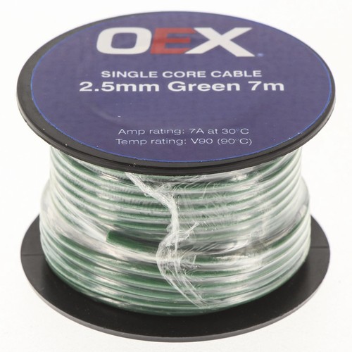 OEX 2.5mm Single Core Automotive Cable, Green - 7m Roll - ACX0696-7M Car Wiring
