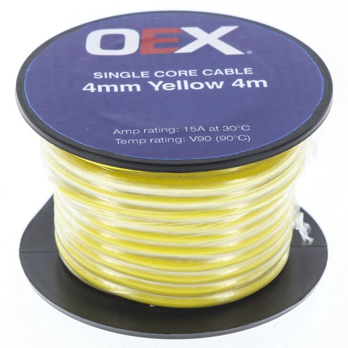 OEX 4mm Single Core Automotive Cable, Yellow - 4m Roll - ACX0729-4M Car Wiring