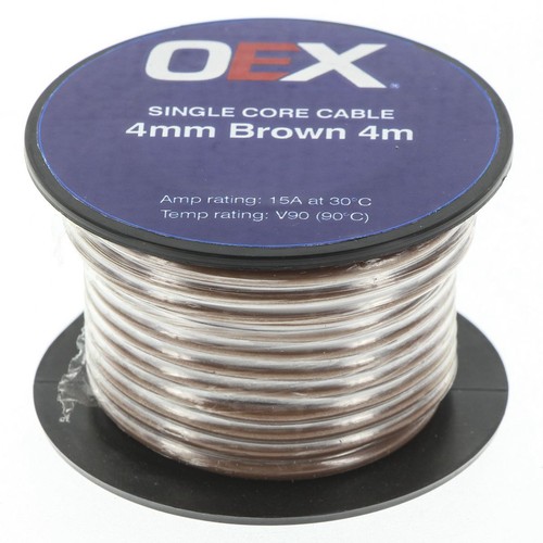 OEX 4mm Single Core Automotive Cable, Brown - 4m Roll - ACX0728-4M Car Wiring