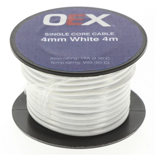 OEX 4mm Single Core Automotive Cable, White - 4m Roll - ACX0726-4M Car Wiring