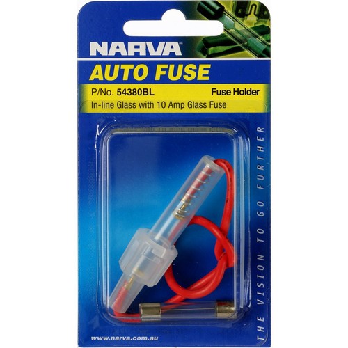 Narva In Line Glass Fuse Holder 3AG 1 Way 10A 1 Pce - 54380BL Car Wiring Adapter