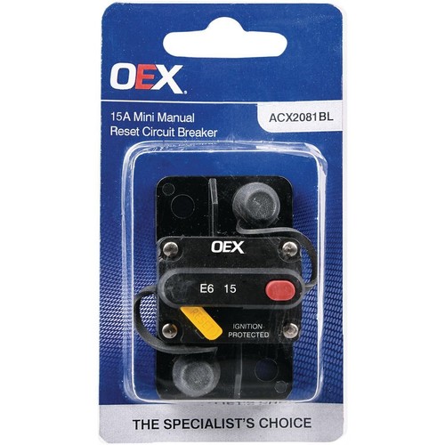 OEX 15A Mini Manual Reset Circuit Breaker, Type 3, Switchable - Single Pack - AC