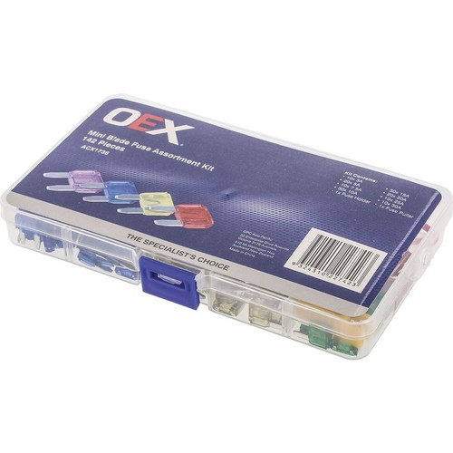 OEX Mini Blade Fuse Assortment Kit - 142 Pieces - ACX1736 Car Wiring Adapter