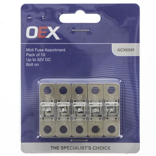 OEX Midi Fuse, Assorted, Bolt On - Pack of 10 - ACX6501 Car Wiring Adapter