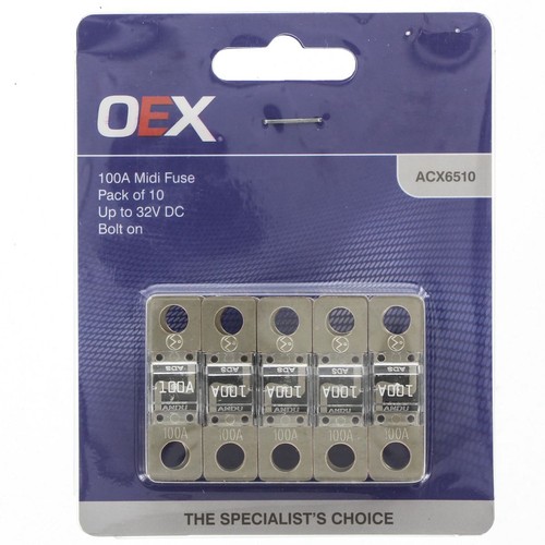 OEX Midi Fuse, 100A Bolt On - Pack of 10 - ACX6510 Car Wiring Adapter