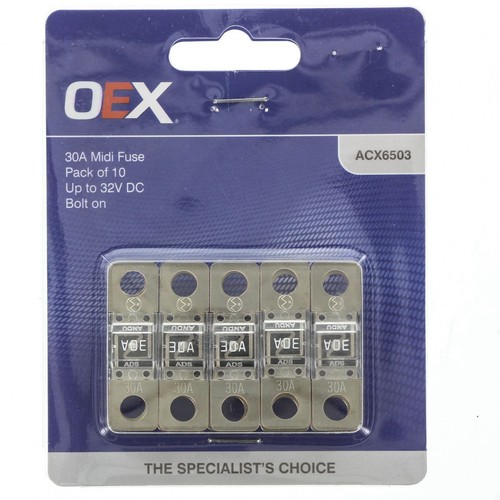 OEX Midi Fuse, 30A Bolt On - Pack of 10 - ACX6503 Car Wiring Adapter