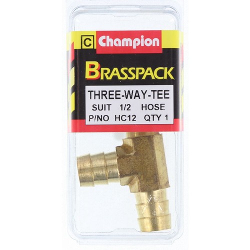 Champion Brass Hose Joiner T Piece – 1/2in - HC12 Replacement Hose Auto Part