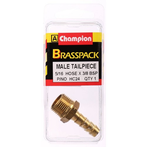 Champion Brass Male Straight Hose Tail – 5/16in x 3/8in - HC24 Replacement Hose