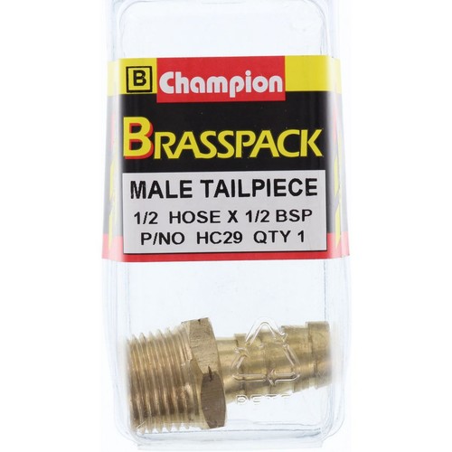 Champion Brass Straight Male Hose Tail – 1/2in x 1/2in - HC29 Replacement Hose