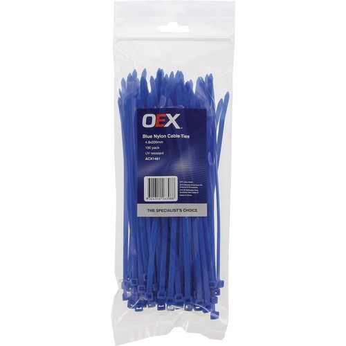 OEX Blue Nylon Cable Ties - 4.8mm x 200mm - 100 Pc - ACX1461 Car Wiring Adapter