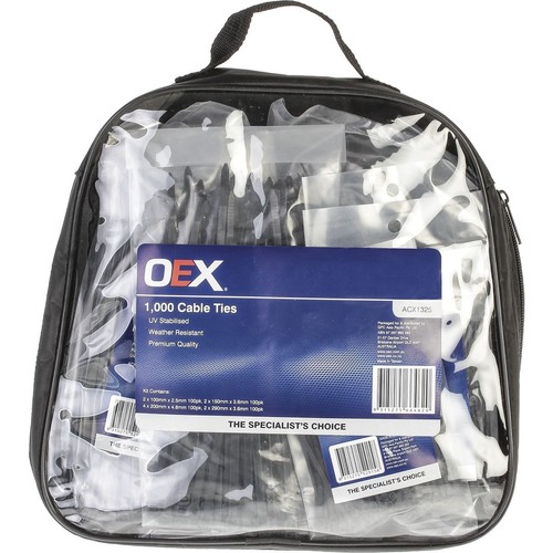 OEX Black Nylon Cable Tie Assortment - 1000 Pc - ACX1325 Car Wiring Adapter