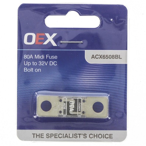 OEX Midi Fuse, 80A Bolt On - Single Pack - ACX6508BL Car Wiring Adapter
