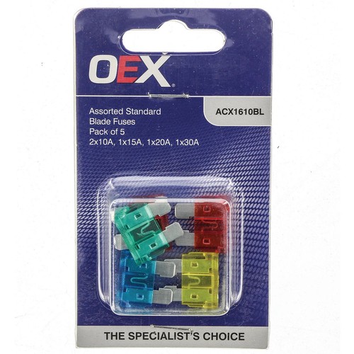 OEX Standard Blade Fuse Assortment - Pack of 5 - ACX1610BL