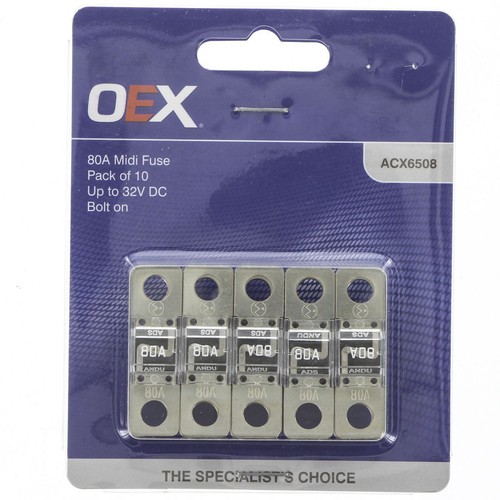 OEX Midi Fuse, 80A Bolt On - Pack of 10 - ACX6508 Car Wiring Adapter