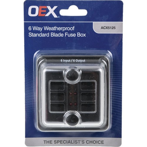 OEX 6 Way Weatherproof Standard Blade Fuse Box - ACX5125 Car Wiring Adapter