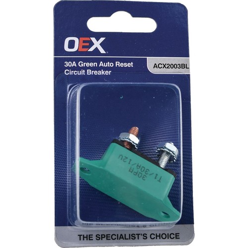 OEX 30A Green Auto Reset Circuit Breaker - Single - ACX2003BL Car Wiring Adapter
