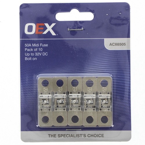 OEX Midi Fuse, 50A Bolt On - Pack of 10 - ACX6505 Car Wiring Adapter