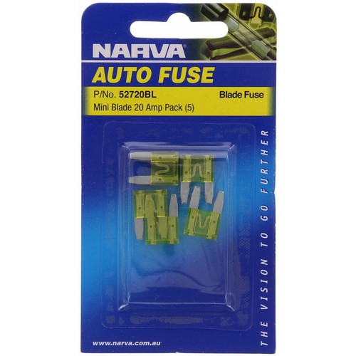 Narva Mini Blade Fuse 20A Yellow 5 Pce - 52720BL Car Wiring Adapter Auto Part