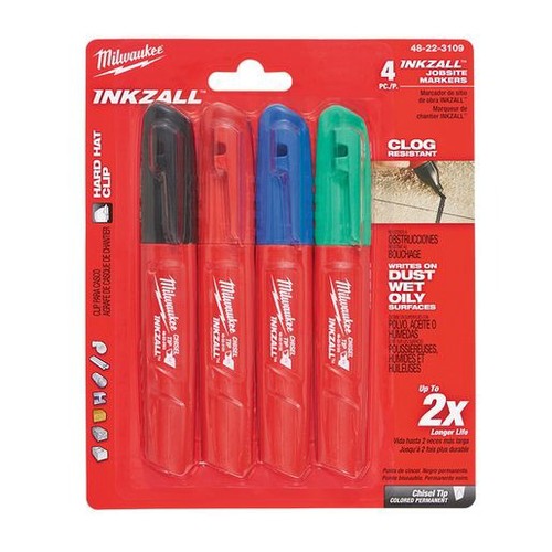 Milwaukee INKZALL Chisel Tip Coloured Markers (4 Pk) - 48223109 Workshop Tool