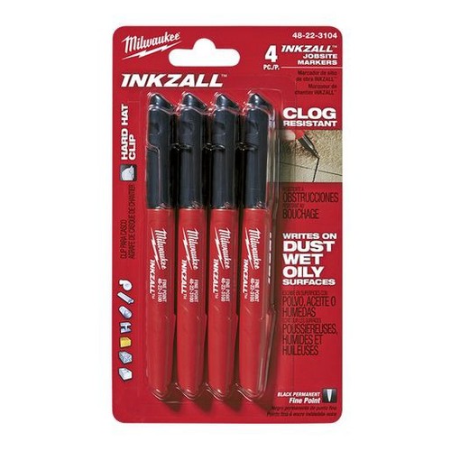 Milwaukee INKZALL Black Fine Point Markers (4 Pk) - 48223104 Workshop Tool