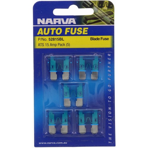 Narva Standard Blade Fuse 15A Cyan 5 Pce - 52815BL Car Wiring Adapter Auto Part