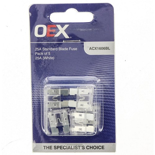 OEX Standard Blade Fuse, 25A White - Pack of 5 - ACX1606BL Car Wiring Adapter