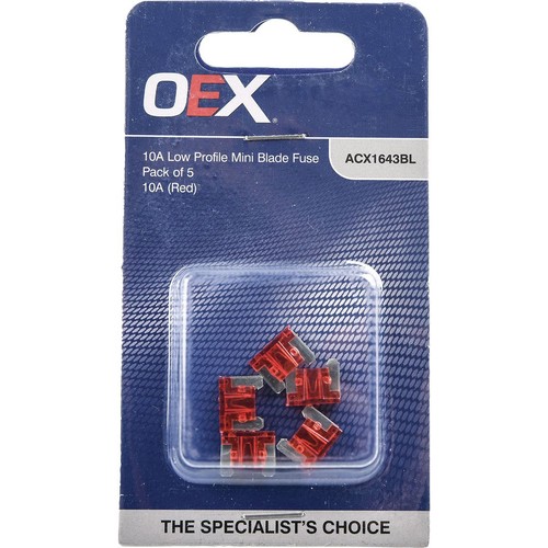 OEX Low Profile Mini Blade Fuse, 10A Red - Pack of 5 - ACX1643BL Car Wiring
